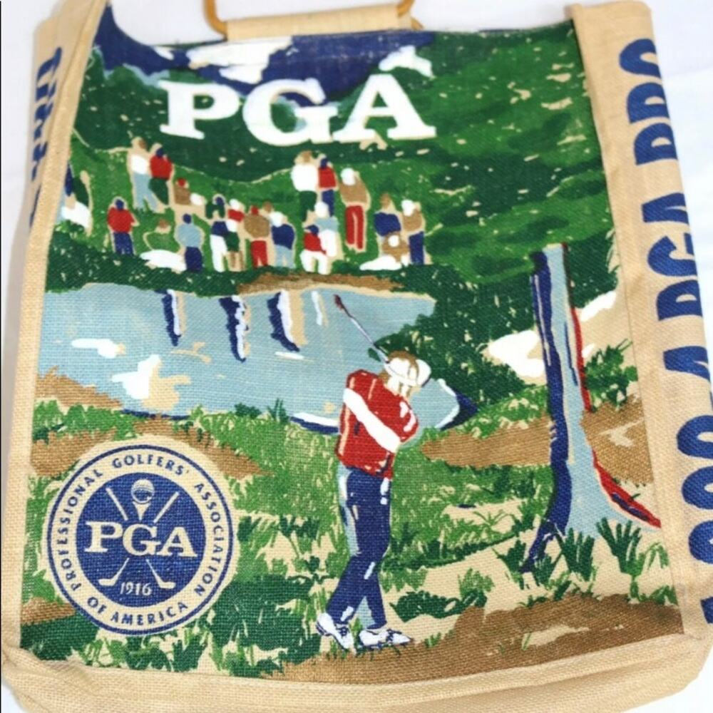 PGA Burlap‎ Bag Bamboo Handles FLAWLESS!